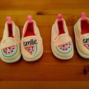 Girls' Glitter Watermelon/Smile Slipons Size 2 (2 pair)